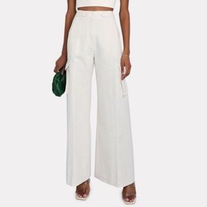 Torn by Ronny Kobo Linen Blend Cargo Pants Wide Leg Bernee White Size Large